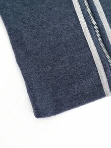 Dark Blue Ribbed Zip Front Cardigan, Long Sleeve Round Neck Slim Fit Knit Top, Casual Daily Street Wear For Women - Blue - View 9