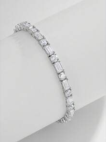 Besthing 1件 S925 純銀 12.6CT 莫桑鑽網球手鍊，長方形與圓形鑽石交替設計，時尚奢華風格，晚宴派對週年紀念禮物珠寶 - 銀色 - 查看 3