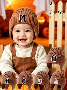 Baby Ear‑Protection Knit Beanie For 0‑3 Years Old, Warm Soft Knitted Toddler Hat, Stretchy Fall Winter Infant Cap, Gift For Christmas, Thanksgiving - Brown - View 1