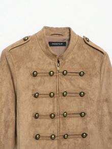 Seelio Autumn New Women's European & American Style Fashion Minimalist Versatile Long Sleeve Knot Button Suede Texture Jacket - Brown - View 7
