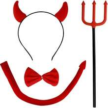 4pcs Jmkcoz Halloween Devil Costume Set, Devil Horn Headband, Red Devil Bowknot, Devil Red Scythe, Devil Cosplay Hair Accessories, Suitable For Carnival Theme Party Props Costume Decoration, Adult Set - Multicolor - View 7