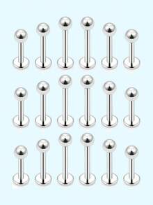 18pcs/Set 16G Lip Labret Medusa Monroe Rings Studs Stainless Steel Flat Back Tragus Helix Cartilage Earring Stud Piercing Jewelry Bar Length 8-12mm - Multicolor - View 9