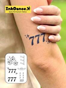 1 Kit Revolutionary Technology Tattoos, Semi-Permanent Tattoos, Lucky Number Seven, 777, Temporary Tattoos, Fake Tattoos, Water-Resistant, Authentic Tattoo Look, InkDance Ink Dance, Plant-Based Tattoo, Durable, Realistic, X168 - Black - View 2