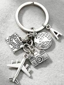 Zinc Alloy Travel Alphabet Keychain With Plane, Globe And Camera Charms, Y2K Goth Bag Car Accessory, Holiday Gift For Parents, Teachers And Graduates - Multicolor - View 5