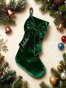 1pc Customizable Bowknot Christmas Stocking, Velvet Material With Name, Personalized Christmas Stocking, Ideal Holiday Gift, Suitable For Christmas Decoration, Party Setup, Family Gathering Essential - Multicolor - View 3