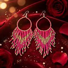 COINBUFF 1 Pair Gradient Color Round Bead Tassel Earrings, Vacation Style, Suitable For Women To Wear For Vacation, Travel, Party - Earrings - View 2