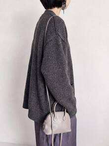 Women's Autumn/Winter Casual Minimalist 2 In 1 Lapel Cardigan Knit Sweater - Dark Grey - View 2