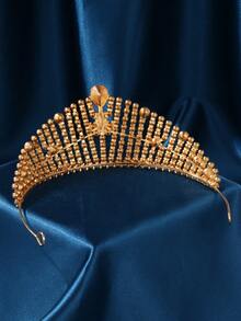 Gold Crown Tiara For Women Queen Crown Rhinestone Wedding Birthday Hair Accessories Costume Party Halloween Decor Prom Gifts (Gold White) - Gold - View 3