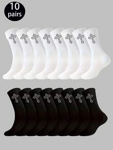 1/4/6 Pairs Men's Multi-Function Comfortable Black & White Design Short Socks, Suitable For All Seasons, Autumn Wear - Multicolor - View 11