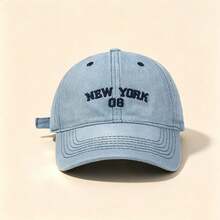 1pc NEW YORK 08 Letter Embroidered Denim Baseball Cap Washed Adjustable Soft Brim Casual Sun Hat Unisex Outdoor Sports Cap - Multicolor - View 12