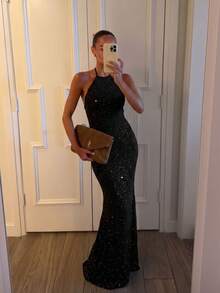 Elegantes schickes Hochzeitskleid für Gäste Halloween-Kostüm Damen Jacke Kurvig Herbst Winter 2026 Abendkleid glänzend sexy rückenfrei Musikfestival Date Strand formelles Abendessen Hochzeitsgast Jahrestag Urlaub Geburtstagsparty Familie Abschlussball - Schwarz - Übersicht 8