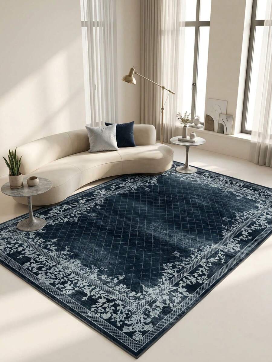 1pc European Luxury Classical French Aesthetic Striped Floral Area Rug, Bathroom, Kitchen, Entrance, Hallway, Bedside, Living Room, Bedroom, All-Season Machine Washable Soft Faux Cashmere Mat, Home Decor - Multicolor - View 1