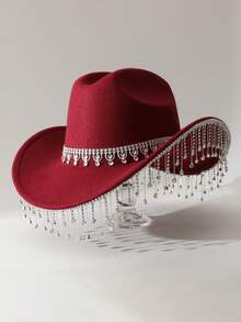 1 Piece Women's Crown Teardrop Tassel Western Cowboy Hat Travel Rhinestone Casual Party Festival Wedding Jazz Hat Suitable For Daily Wedding Party - Multicolor - View 19