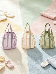 Portable Mesh Drawstring Tote Bag, Lightweight Storage Organizer For Kids And Baby Room - Multicolor - View 2
