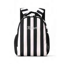 Personalized Fashion Striped Backpack, Casual Daily Daypack With Adjustable Shoulder Straps, Vertical Stripes Design Rucksack With Side Mesh Pockets - Multicolor - View 15