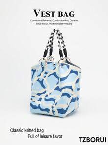 1pc Abstract Wavy Pattern Knitted Large Capacity Lightweight Tote Bag, Suitable For Commuting, School, Travel, Easy To Carry And Match With Clothes, All Seasons - Multicolor - View 1