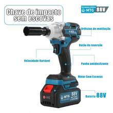 Chave de Impacto Sem Fio MTG 88V Motor Sem Escovas, Torque Máximo 800N.m, Encaixe 1/2", 2 Baterias Li-ion com Visor de Carga, Kit Completo com Soquetes, Brocas e Maleta para Mecânica Automotiva e Montagem - Azul - Visão 5