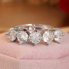 Cincin Zirkonia Kubik Bulat Minimalis, Aksesori Gaya Buatan Tangan, Dapat Dipakai Sendiri atau Ditumpuk, Cincin Hadiah Ideal untuk Wanita - Perak - View 3
