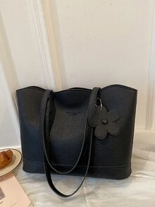 新款女款大容量休閒通勤單肩包，輕量極簡手提包，時尚百搭托特包 - 黑色 - 查看 5