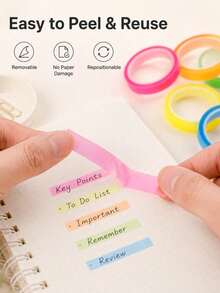 Random 4-Roll Extremely Fine Index Sticker Tear Transparent Adhesive Tape Notes Waterproof Writable Color Label Reading Sticker Static Seal Notebook Notes - one-size - View 7