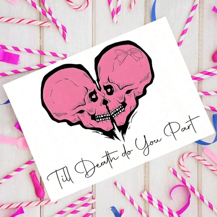 1set-With Envelope Funny Halloween Wedding Card, Skeleton Couple Card, Skeleton Engagement Card, Bridal Shower Card, Newlywed Couple Gift, Until Death Do Us Part Gift Card - Multicolor - View 1