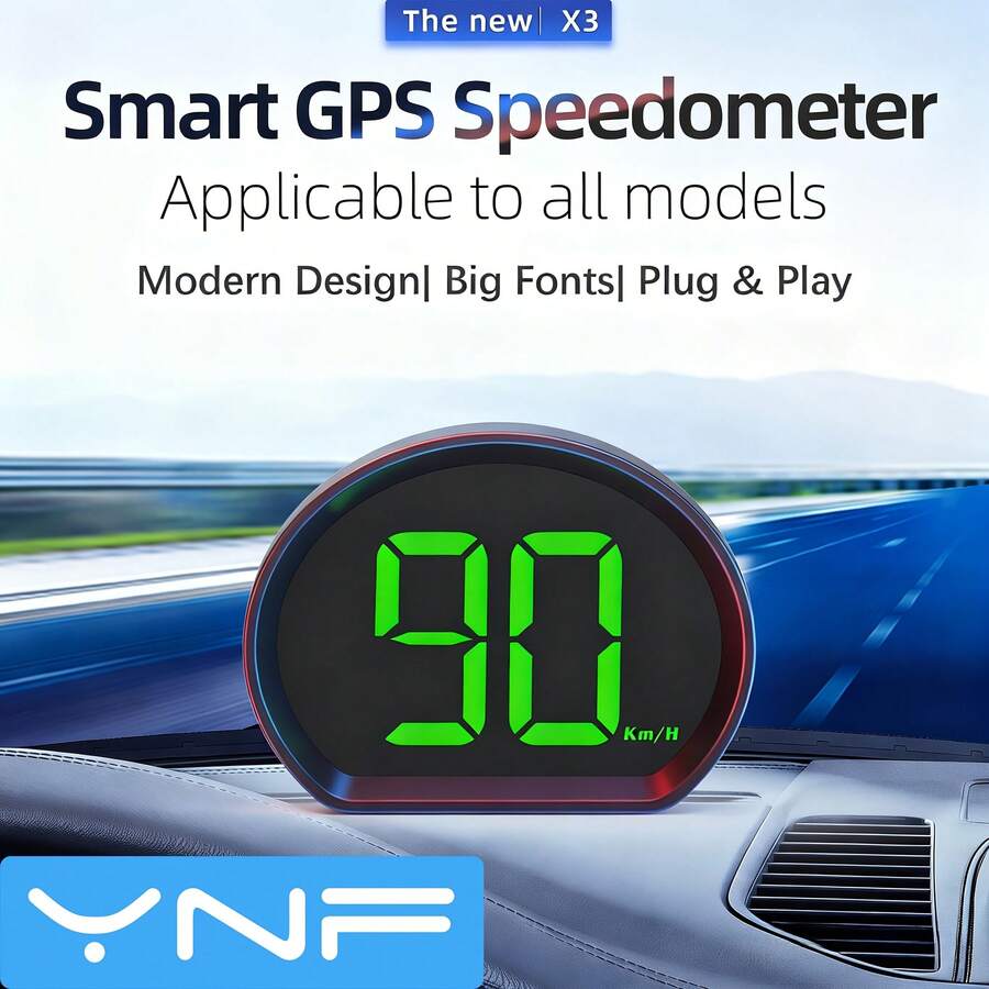 YNF Speedometer Digital HUD Mobil Pintar, GPS+Chip Ganda Beidou, Dapat Beralih KMH/MPH, Proyeksi Kaca Depan, Alarm Kecepatan Berlebih, Plug and Play Bertenaga USB, Otomatis Hidup/Mati, Universal untuk Mobil, Truk, Bus, Sepeda Motor