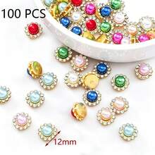 100PCS Colorful Pearl Rhinestones, Flower Decorative Rivets, 10/12mm Diameter Sunflower Rhinestones, Suitable For DIY Handmade Glue Backing, Holiday Party Headbands, Hats, Shoes, Bags, Clothing Decoration - Sunflower Pearl Rhinestone - View 14