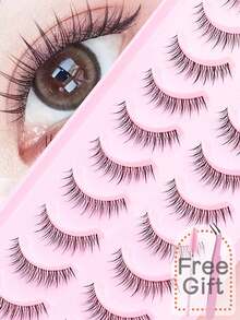 Ayrmilla 10 Pairs Natural C Curl False Eyelashes, Fluffy Soft Exaggerated 3D Long Thin Eyelashes, Messy Look, Handmade Upper Eyelashes, Curled Tail Extended Style, Makeup Product - Black - View 7
