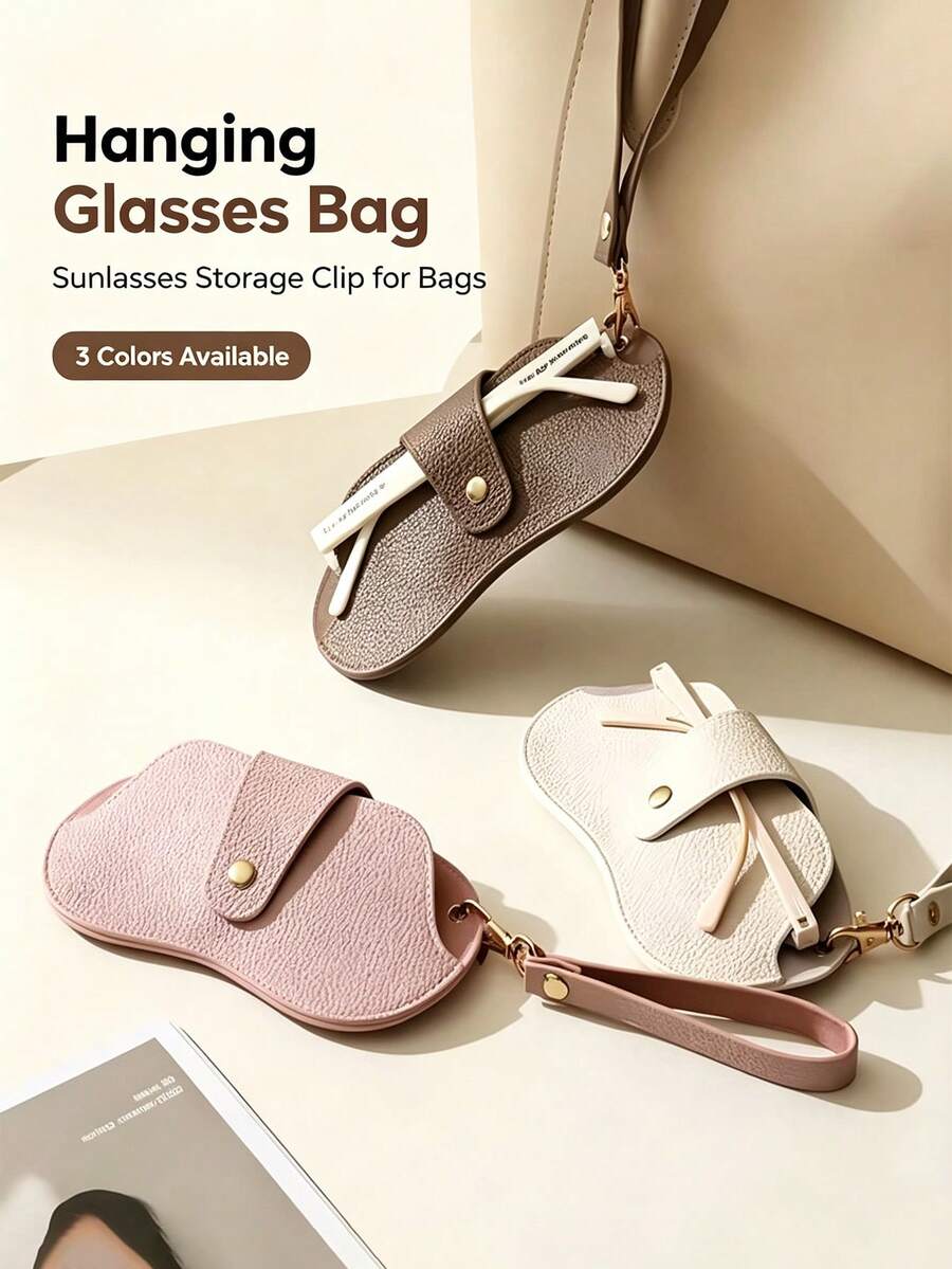 Portable Hanging Glasses Storage Bag, Anti-Loss Fashion Glasses Protective Storage Pouch, Lightweight PU Leather Glasses Carrying Case With Hanging Rope And Snap Button, Scratch-Resistant Travel Storage Bag, Suitable For Myopia Glasses, Fashion Glasses, Daily And Outdoor Use - Multicolor - View 1
