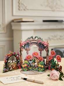 3D Garden Arch Pop-Up Greeting Card, Full-Page Floral Design With Cute Bear And Cat 3D Shapes, Thick Cardstock, Soft And Delicate Colors, Birthday Gift Card. Foldable And Storable, Unfolds Into A Complete 3D Scene, Suitable For Mother's Day, Birthday, Spring And Various Holidays, Dual-Use For Gift And Decoration, Holiday Atmosphere Creation Prop, Christmas Home Decor - Multiple Styles - View 1