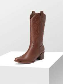 Women Mid-Calf Boots - Brown - View 2