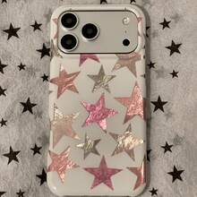 InsY2K Sweet Cool Style Pink Silver Foil Star Print Transparent Shockproof Hard Shell Phone Case, Compatible With IPhone18/18Pro/18ProMax/17/17Pro/17ProMax/16/16Pro/16Plus/16ProMax/15/15Pro/15ProMax/14/14Pro/14ProMax/13/13Pro/13ProMax - Multicolor - View 2