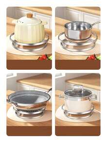 1 pieza Estante de acero inoxidable para ollas, Estante de almacenamiento para encimera de cocina, Estante multiusos para vapor, Alfombrilla aislante de calor para ollas, Organizador de utensilios de cocina y tapas de ollas - Ver 5