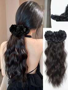 Women's Long Wavy Curly Ponytail Hair Extension With Banana Clip And Flower Clip, Premium Clip-In Ponytail Piece - Multicolor - View 11