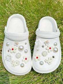 20pcs White Flower Accessories, Flower DIY Shoe Decor, Suitable For Perforated Sandals, Elegant And Fashionable, Gift For Girlfriend - White - View 4