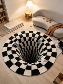 1pc Round Checkerboard Decorative Rug: Thickened Rug, Thick Rug, Plush Rug, Autumn/Winter Rug, Thickened Rug, Decorative Rug, Bedroom Decor, Small Rug, Living Room Small Rug, Bedroom Rug, Living Room Home Decor, Outdoor Rug, Washable Rug - Multicolor - View 3