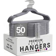 Premium Cintres en Velours (Gris, Paquet de 50) | Antidérapants | Durables | Peu encombrants | Pour chemises, vestes et robes | - couleur comme sur la photo - Voir 1
