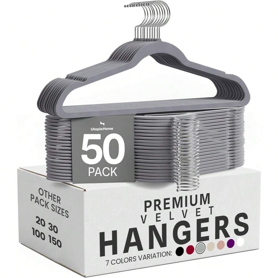 Premium Cintres en Velours (Gris, Paquet de 50) | Antidérapants | Durables | Peu encombrants | Pour chemises, vestes et robes | - couleur comme sur la photo - Voir 1