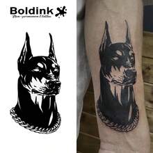 Boldink 1PC Pointy Ear Doberman Temporary Tattoo Sticker, Waterproof Body Art Tattoo Sticker, Lasts 1-2 Weeks, Plant Juice Formula, And Gentle, Non-Irritating, Perfect For Daily Wear, Body Decoration, Unisex Gift, Must-Have For People - Black - View 1