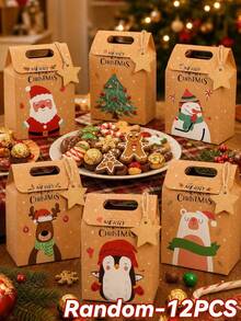 1/3/6/12/24pcs Christmas Party Gift Boxes, Kraft Paper Gift Boxes With Santa Claus And Christmas Tree Pattern, With Paper Tags, Suitable For Gifts, Party Favors And Christmas Decorations - Multicolor - View 11