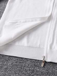 Boys' Simple College Style Colorblock Striped Stand Collar Zip-Up Cardigan Long Sleeve Knit Sweater Casual Versatile Jacket Suitable For Daily Wear, Campus, Spring, Autumn, Winter - White - View 6