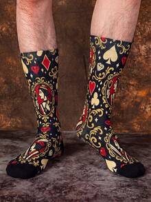1/3 Pairs Poker Theme Personalized Mid-Calf Socks, Men's Fun Print Street Style Socks, Creative & Fashionable Socks, Fun Christmas Gift - Multicolor - View 9