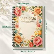 1PC A5 Monthly Planner 2027-2030 Watercolor Lotus Flower Cover, 48-Month Spiral Bound Calendar Notebook, Twin-Wire Binding Thick Premium Paper With Tabs, Weekly & Monthly Schedule Organizer For Student Office Home - A5 - View 3
