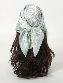 1pc Floral Print Casual Polyester Scarf, Suitable For All Seasons - Mint Green - View 1
