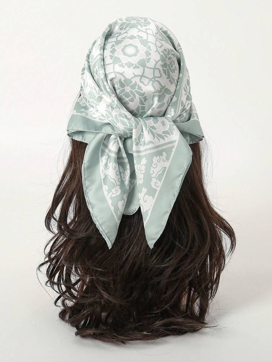 1pc Floral Print Casual Polyester Scarf, Suitable For All Seasons - Mint Green - View 1