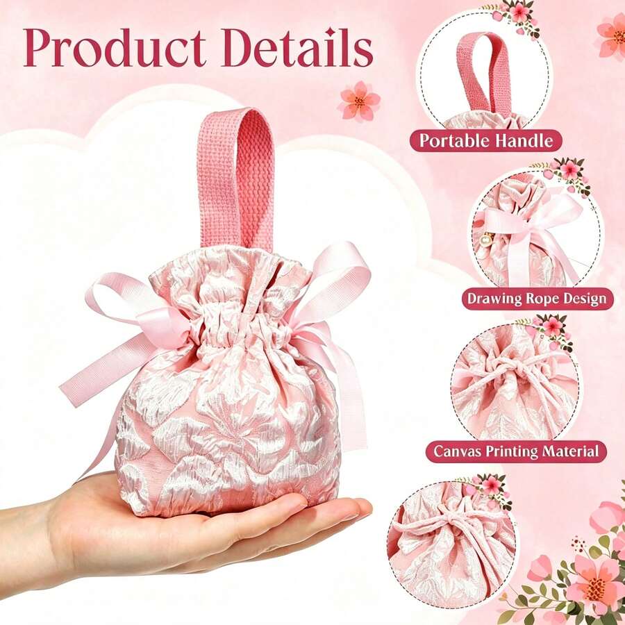 Pink Drawstring Gift Bag With Handle, Cute Mini Fabric Gift Bag, Suitable For Birthday Wedding Party Favors, Jewelry Gift Packaging - Multiple Styles - View 1