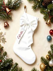 1pc Customizable Bowknot Christmas Stocking, Velvet Material With Name, Personalized Christmas Stocking, Ideal Holiday Gift, Suitable For Christmas Decoration, Party Setup, Family Gathering Essential - Multicolor - View 7