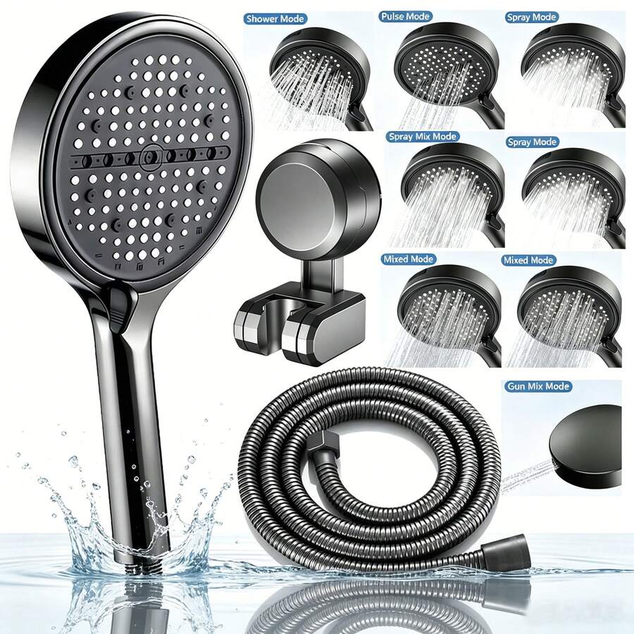 High Pressure Handheld Shower Head With 8 Spray Modes - Complete Set Includes Hose And Bracket, Anti-Clogging Design, Water-Saving, Suitable For Home And RV - Shower Set - View 1
