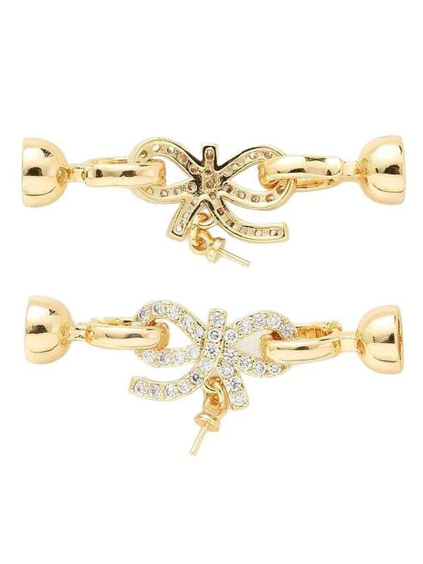 1 pieza Broche de collar y pulsera con perla en forma de lazo 8, color oro de 18K, accesorio DIY para joyería