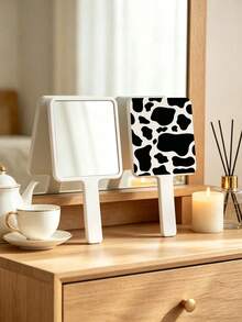 1pc Cow-Shaped Makeup Mirror, Square High-Definition Makeup Mirror With Handle, Portable Vanity Mirror, Suitable For Daily Makeup And Travel Use - Multicolor - View 4